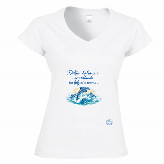 T-Shirt Donna Scollo V Delfini
