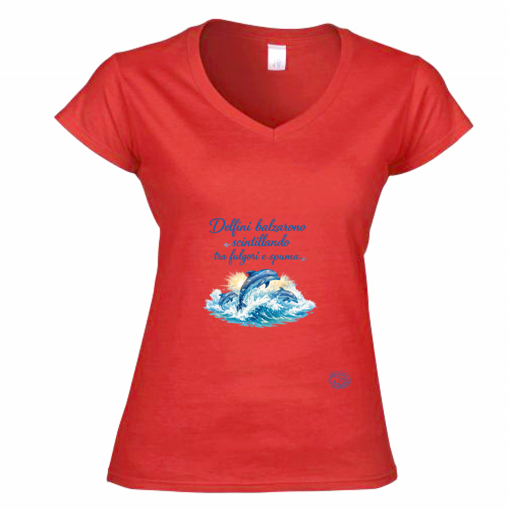 T-Shirt Donna Scollo V Delfini