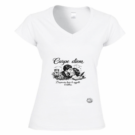T-Shirt Donna Scollo V Carpe diem
