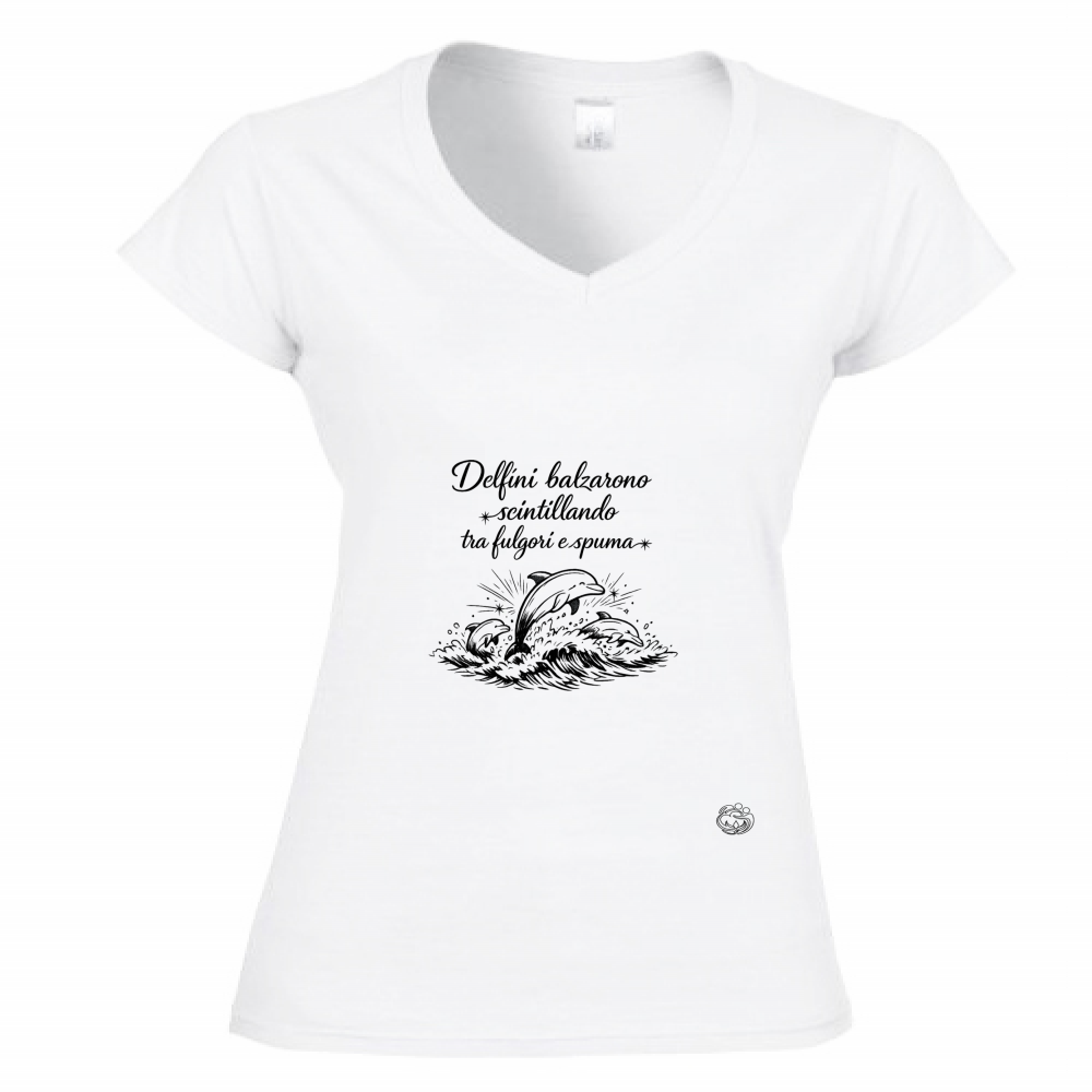 T-Shirt Donna Scollo V Delfini