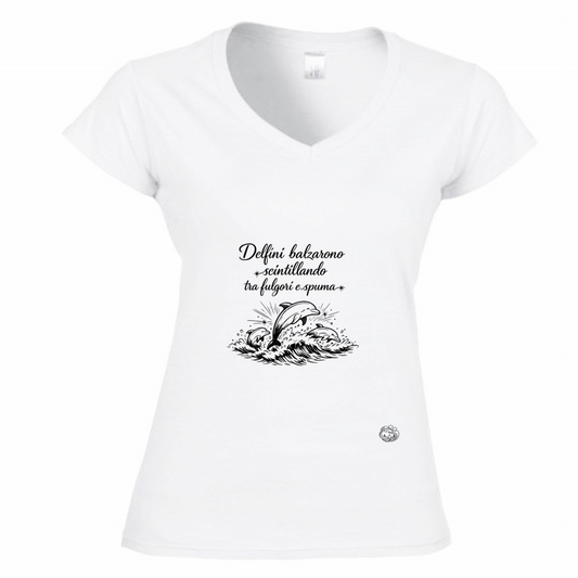 T-Shirt Donna Scollo V Delfini